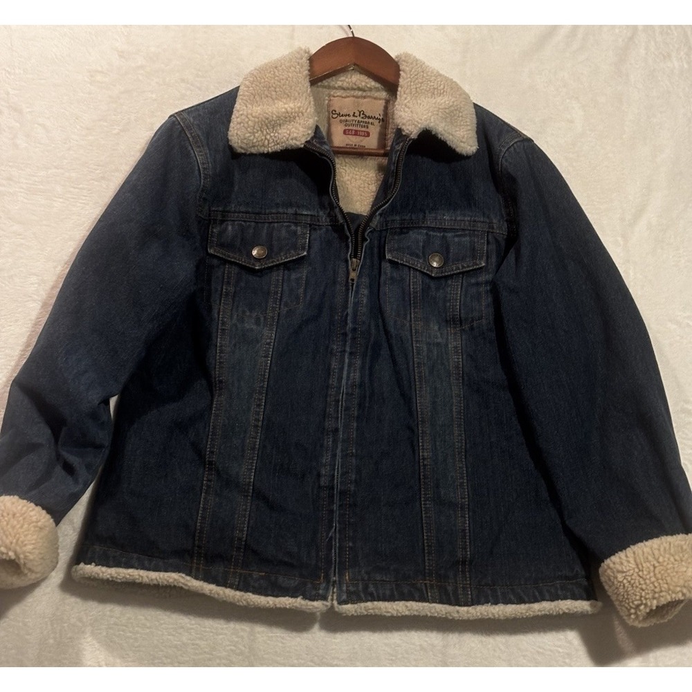 Steve & Barry's Jean Sherpa Lined Jacket Women's Large Flap‎ Pockets Warm Blue